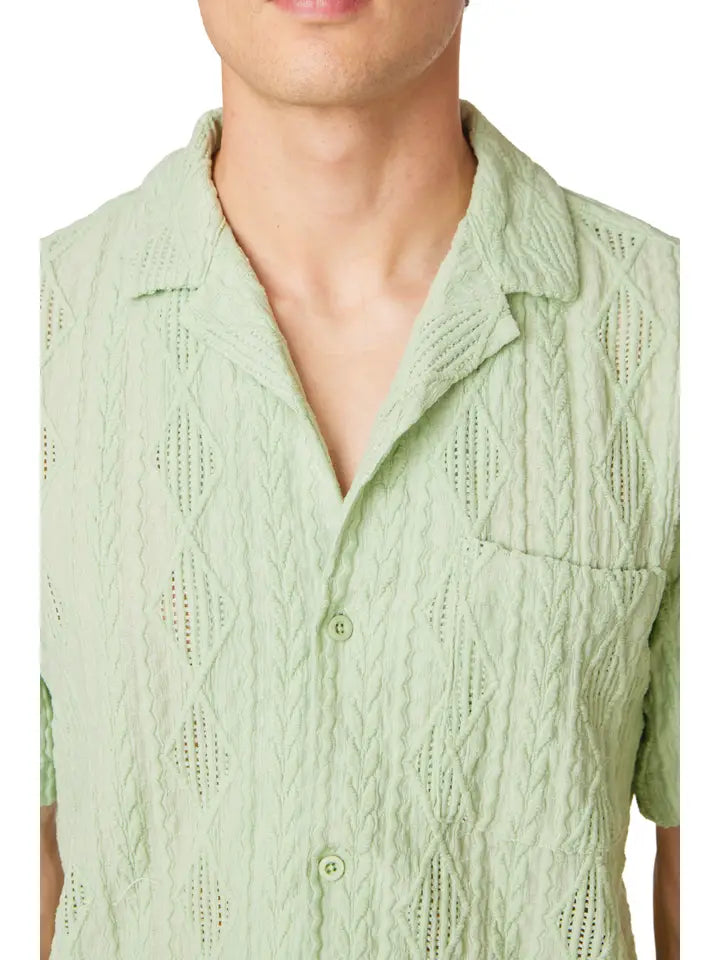 Crochet/Textured Short Sleeve Men's Shirt (4402)-Shirt-Hawk's Bay-S-4402-Urbanheer