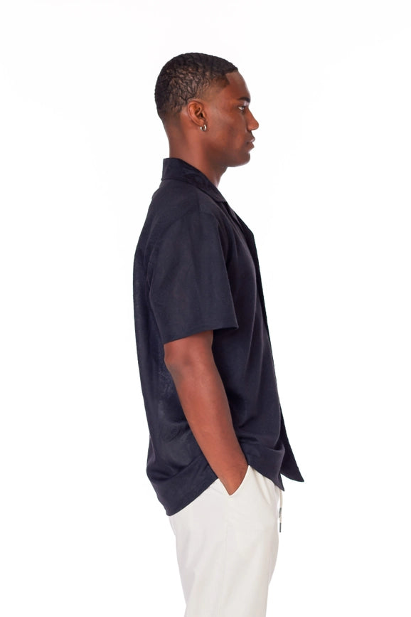 Crochet/Textured Short Sleeve Men's Shirt BLACK-Shirt-Hawk's Bay-S-Urbanheer