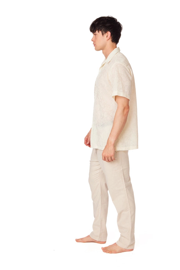 Crochet/Textured Short Sleeve Men's Shirt CREAM-Shirt-Hawk's Bay-S-Urbanheer