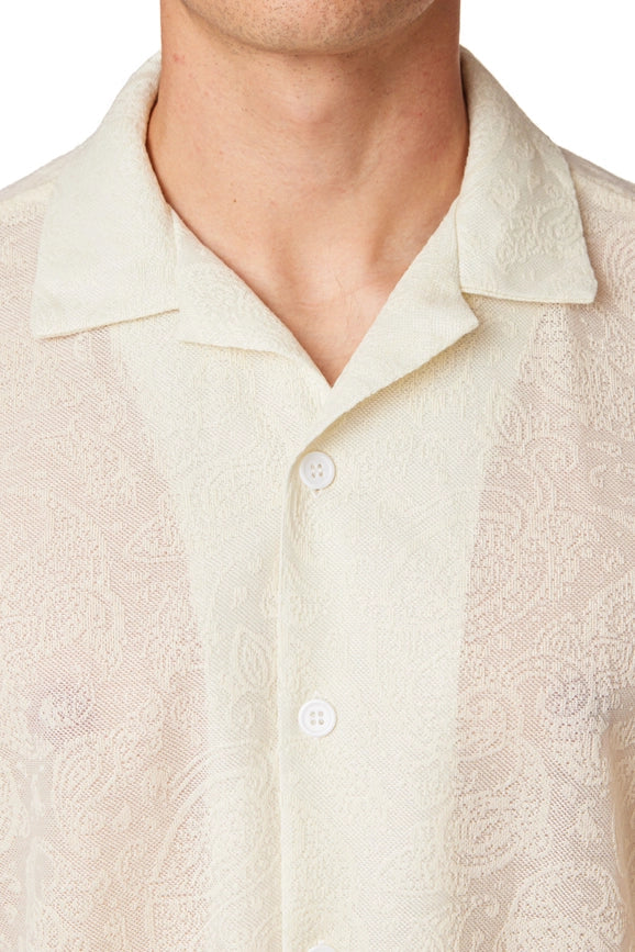 Crochet/Textured Short Sleeve Men's Shirt CREAM-Shirt-Hawk's Bay-S-Urbanheer