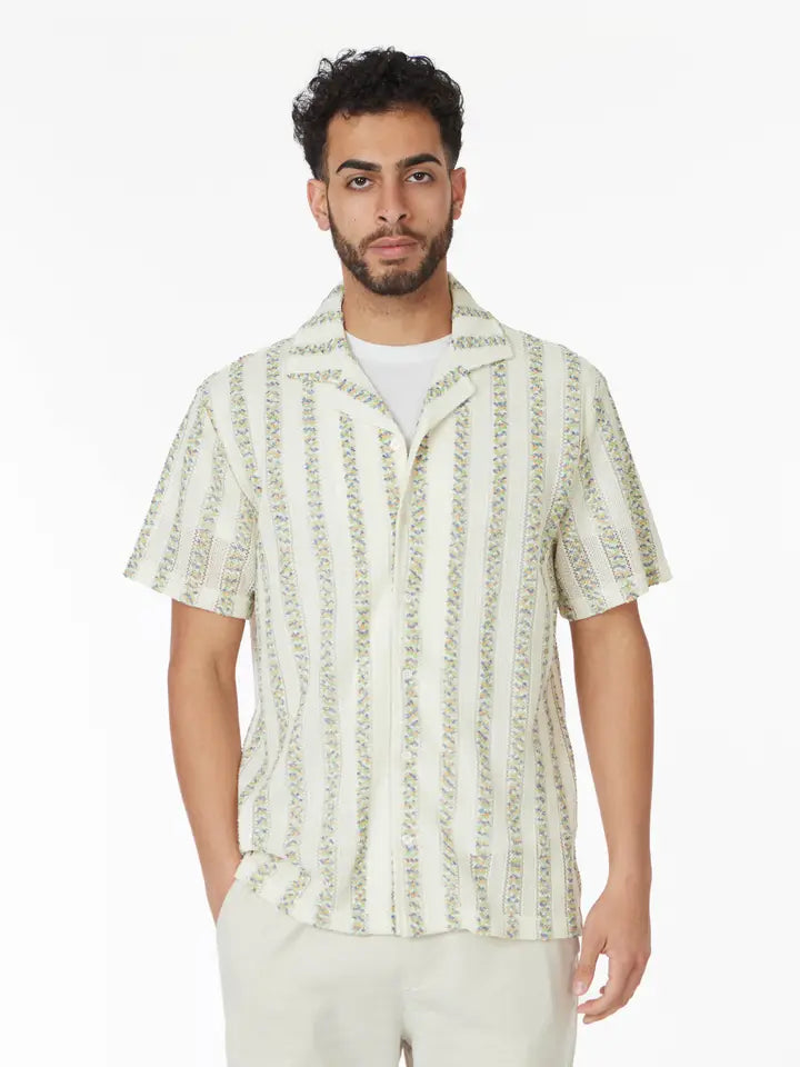 Crochet/Textured Short Sleeve Men's Shirt (HB-4084)-Shirt-Hawk's Bay-S-HB-4084-Urbanheer