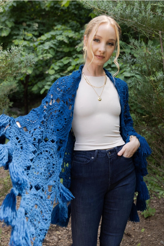 Crocheted Sunshine Shawl BLUE-Shawl-SAACHI-BLUE-Urbanheer
