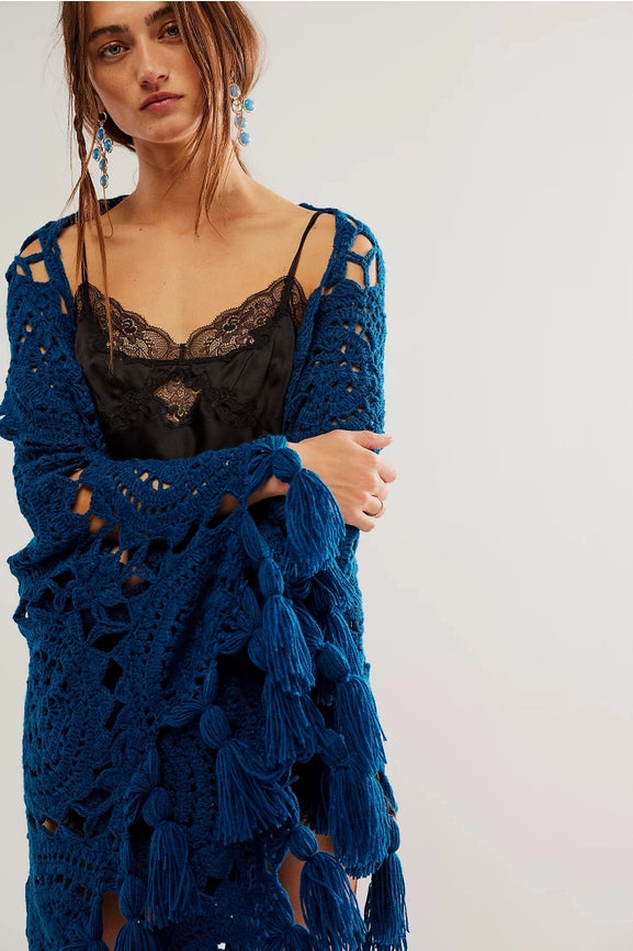Crocheted Sunshine Shawl BLUE-Shawl-SAACHI-BLUE-Urbanheer