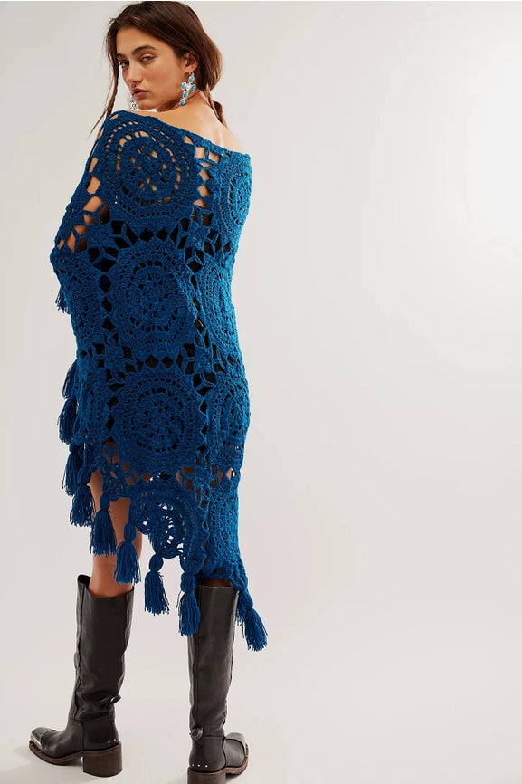 Crocheted Sunshine Shawl BLUE-Shawl-SAACHI-BLUE-Urbanheer