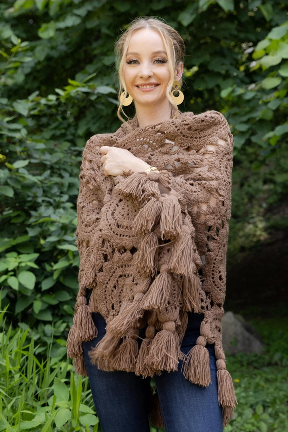 Crocheted Sunshine Shawl BROWN-Shawl-SAACHI-BROWN-Urbanheer