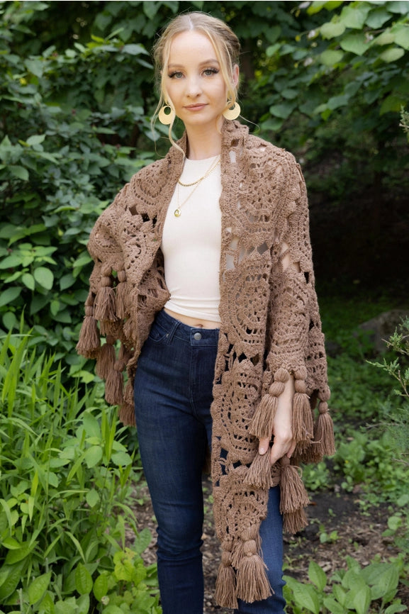Crocheted Sunshine Shawl BROWN-Shawl-SAACHI-BROWN-Urbanheer