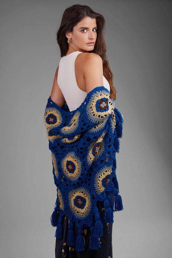 Crocheted Sunshine Shawl Denim-Shawl-SAACHI-Denim-Urbanheer
