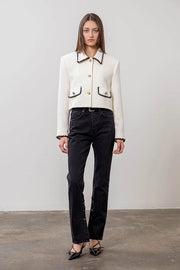Crontrast Trim Button Down Cropped Blazer-Blazer-Moon River-XS-IVORY-Urbanheer