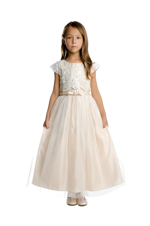 Crop Top Lace with Ankle Length Satin & Tulle-Dress-Sweet Kids, Inc.-2-champagne-Urbanheer