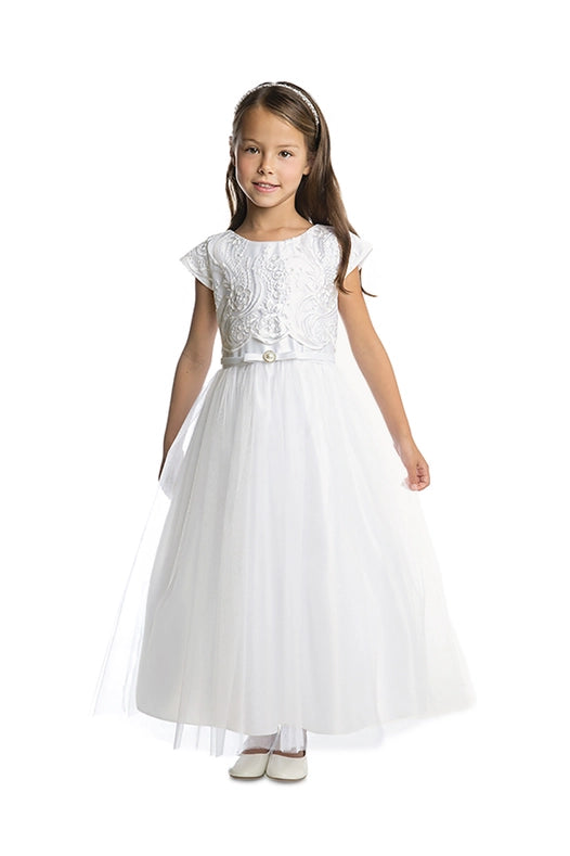 Crop Top Lace with Ankle Length Satin & Tulle-Dress-Sweet Kids, Inc.-2-off white-Urbanheer
