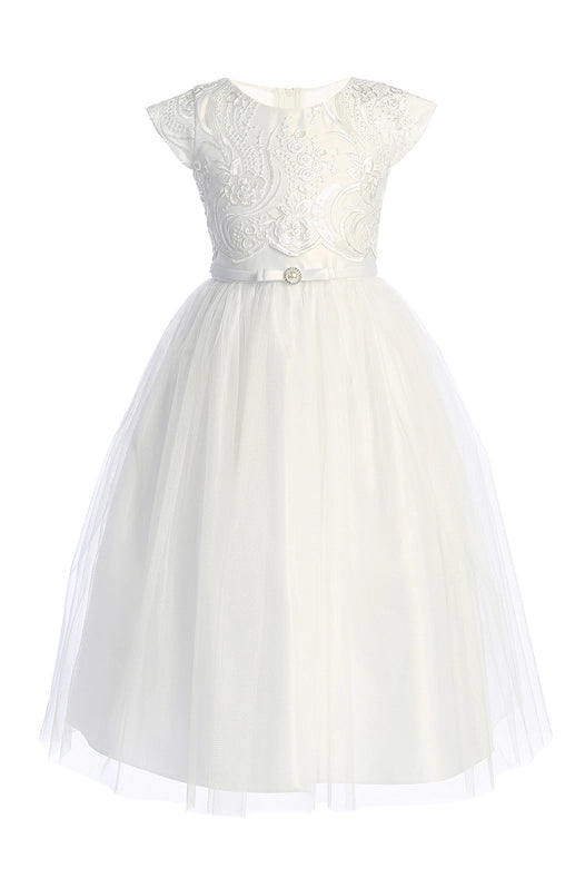 Crop Top Lace with Ankle Length Satin & Tulle-Dress-Sweet Kids, Inc.-2-champagne-Urbanheer