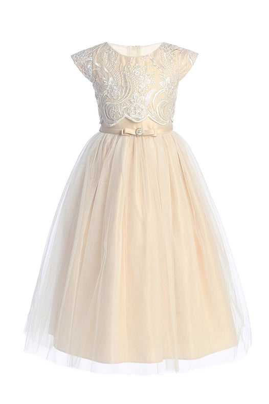 Crop Top Lace with Ankle Length Satin & Tulle-Dress-Sweet Kids, Inc.-2-champagne-Urbanheer