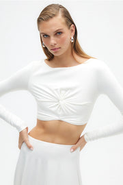 Crop Top with Knot-Top-NOCTURNE-XS-Ecru-Urbanheer