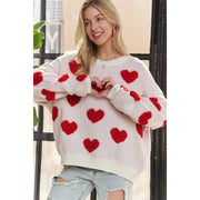 Cropped Button Down Sweater Cardigan Boho Floral Heart Patte WHITE/RED-Sweater-Blue Bunny Inc-S-Urbanheer