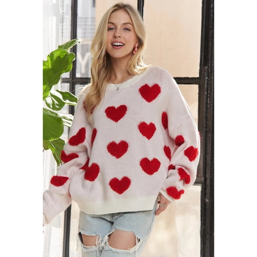 Cropped Button Down Sweater Cardigan Boho Floral Heart Patte WHITE/RED-Sweater-Blue Bunny Inc-S-Urbanheer