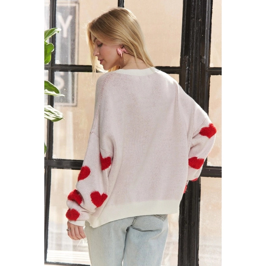 Cropped Button Down Sweater Cardigan Boho Floral Heart Patte WHITE/RED-Sweater-Blue Bunny Inc-S-Urbanheer