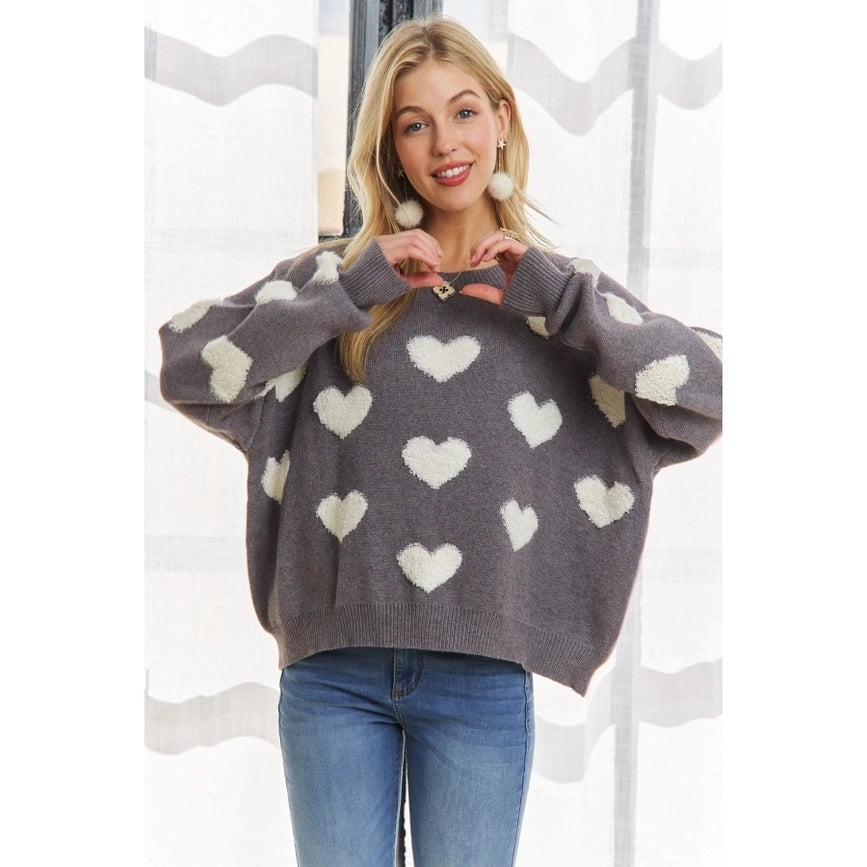 Cropped Button Down Sweater Cardigan Boho Floral Heart Patte grey/white-Sweater-Blue Bunny Inc-S-Urbanheer