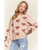 Cropped Button Down Sweater Cardigan Boho Floral Heart Patte khaki/mauve-Sweater-Blue Bunny Inc-S-Urbanheer
