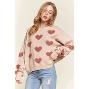 Cropped Button Down Sweater Cardigan Boho Floral Heart Patte khaki/mauve-Sweater-Blue Bunny Inc-S-Urbanheer