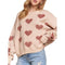 Cropped Button Down Sweater Cardigan Boho Floral Heart Patte khaki/mauve-Sweater-Blue Bunny Inc-S-Urbanheer
