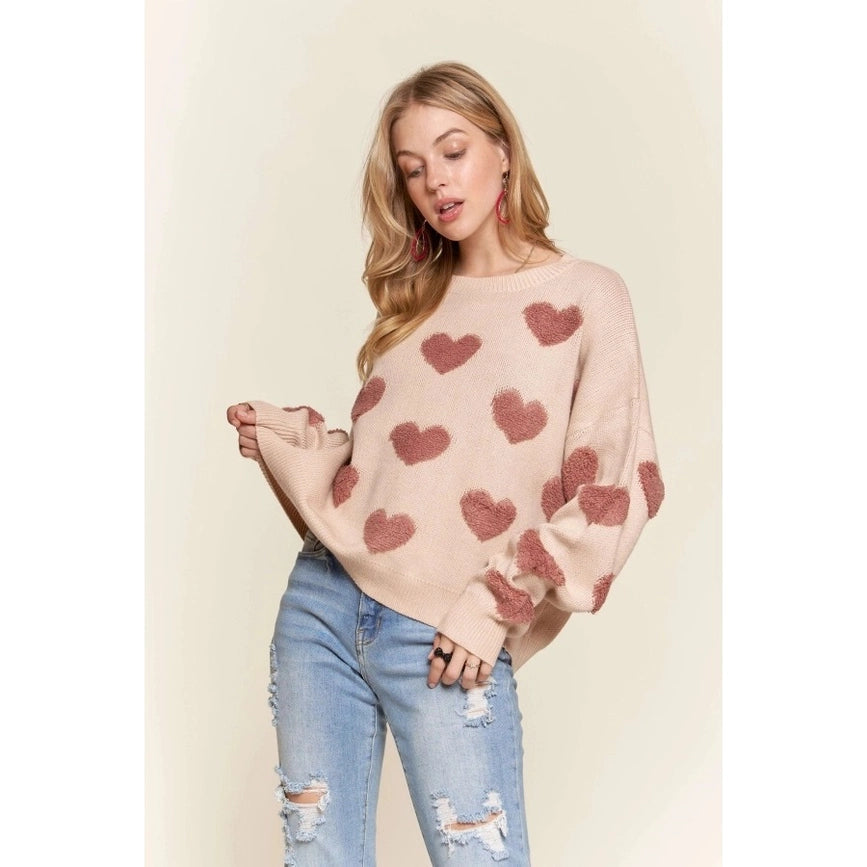 Cropped Button Down Sweater Cardigan Boho Floral Heart Patte khaki/mauve-Sweater-Blue Bunny Inc-S-Urbanheer