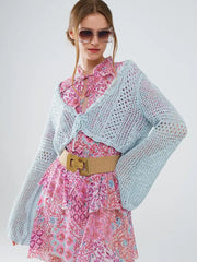 Cropped Cardigan in Baby Blue with Tie Closing-Cardigan-Q2-One Size-Blue-Urbanheer