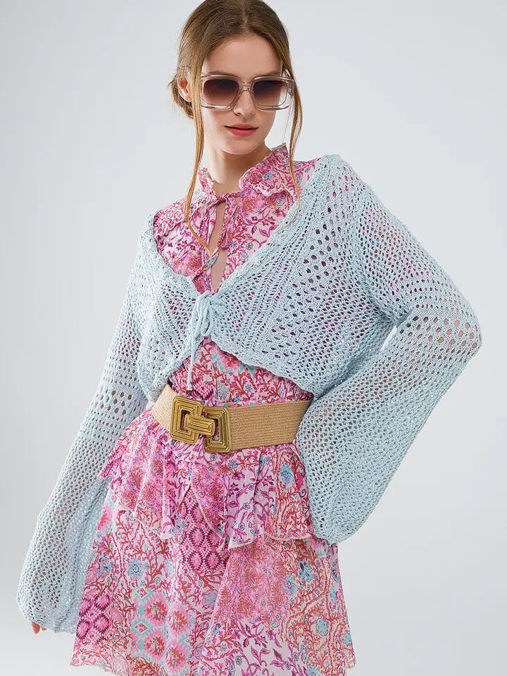 Cropped Cardigan in Baby Blue with Tie Closing-Cardigan-Q2-One Size-Blue-Urbanheer