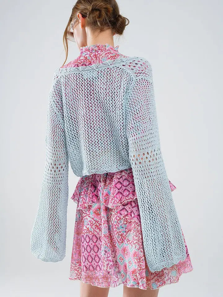 Cropped Cardigan in Baby Blue with Tie Closing-Cardigan-Q2-One Size-Blue-Urbanheer