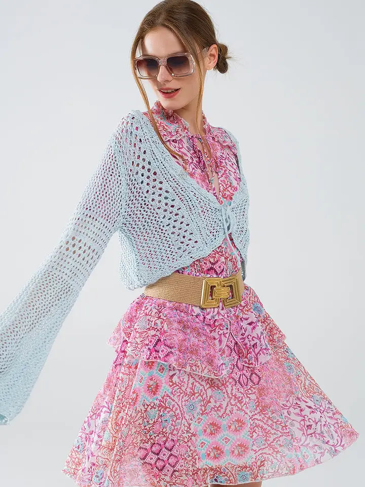 Cropped Cardigan in Baby Blue with Tie Closing-Cardigan-Q2-One Size-Blue-Urbanheer