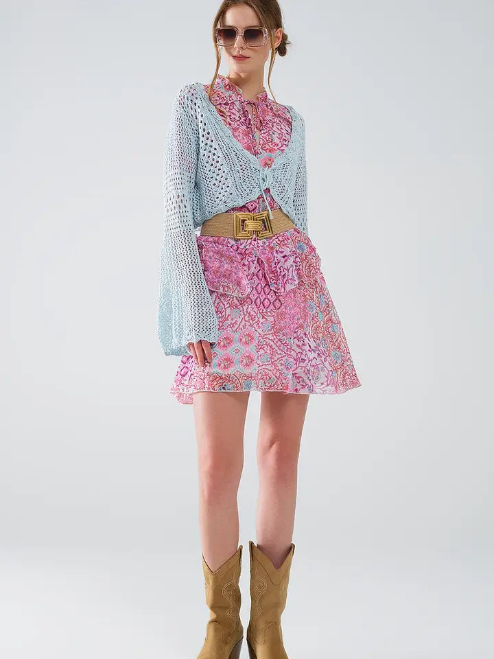 Cropped Cardigan in Baby Blue with Tie Closing-Cardigan-Q2-One Size-Blue-Urbanheer