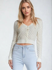 Cropped Cardigan in Beige with Argyle Print-Cardigan-Q2-One Size-Beige-Urbanheer