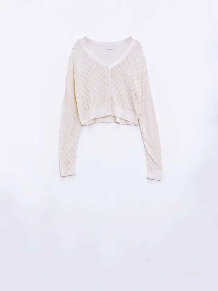 Cropped Cardigan in Beige with Argyle Print-Cardigan-Q2-One Size-Beige-Urbanheer