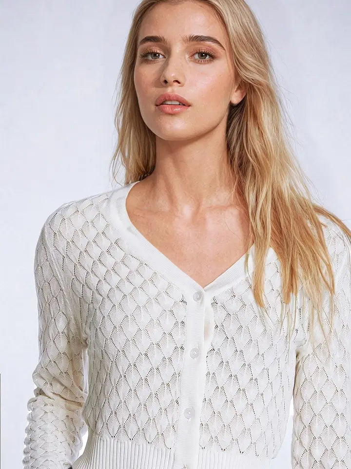 Cropped Cardigan in Beige with Argyle Print-Cardigan-Q2-One Size-Beige-Urbanheer