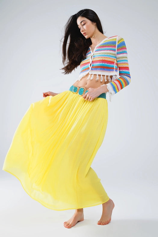 Cropped Crochet Cardigan in Multicolor Stripe-Cardigan-Q2-OS-Green-Urbanheer