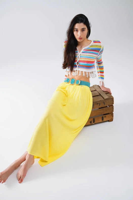 Cropped Crochet Cardigan in Multicolor Stripe-Cardigan-Q2-OS-Green-Urbanheer