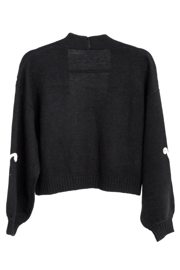 Cropped Floral Cardigan Squiggle BLACK-Cardigan-SAACHI-BLACK-Urbanheer