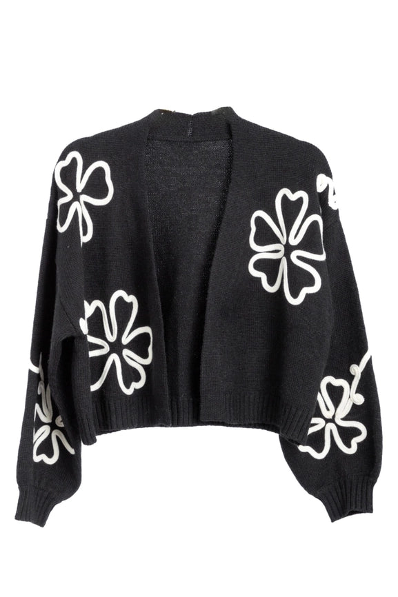 Cropped Floral Cardigan Squiggle BLACK-Cardigan-SAACHI-BLACK-Urbanheer