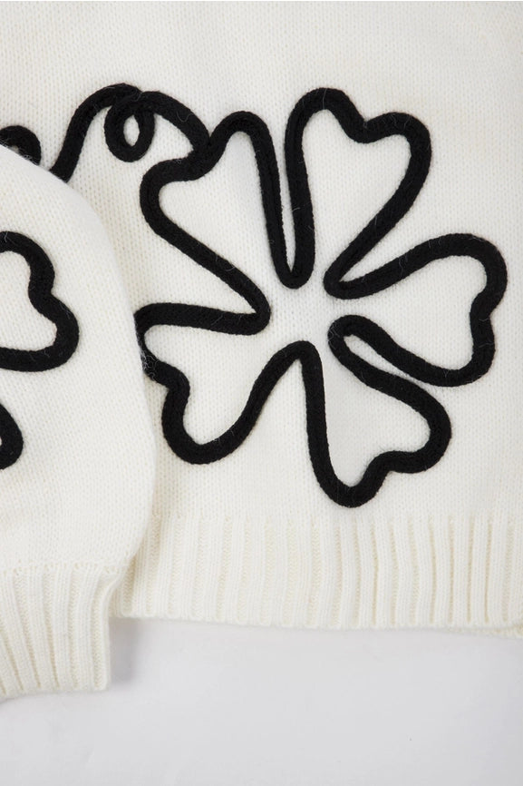 Cropped Floral Cardigan Squiggle White-Cardigan-SAACHI-White-Urbanheer