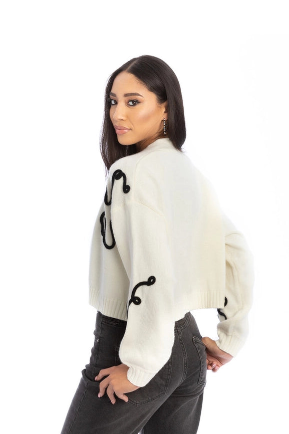 Cropped Floral Cardigan Squiggle White-Cardigan-SAACHI-White-Urbanheer