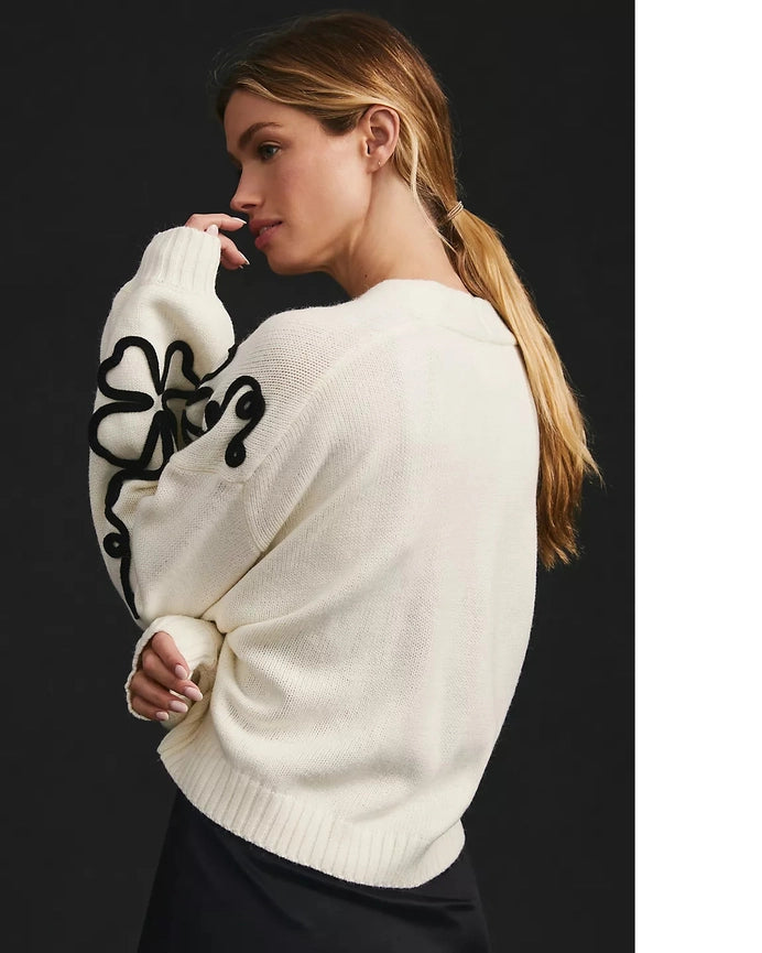 Cropped Floral Cardigan Squiggle White-Cardigan-SAACHI-White-Urbanheer