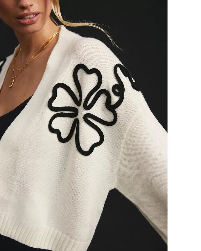 Cropped Floral Cardigan Squiggle White-Cardigan-SAACHI-White-Urbanheer
