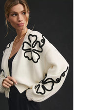 Cropped Floral Cardigan Squiggle White-Cardigan-SAACHI-White-Urbanheer