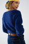 Cropped Fluffy Sweater in Navy Blue Fitted At the Waist-Sweater-Q2-One Size-Blue-Urbanheer