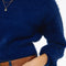 Cropped Fluffy Sweater in Navy Blue Fitted At the Waist-Sweater-Q2-One Size-Blue-Urbanheer
