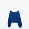 Cropped Fluffy Sweater in Navy Blue Fitted At the Waist-Sweater-Q2-One Size-Blue-Urbanheer