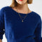 Cropped Fluffy Sweater in Navy Blue Fitted At the Waist-Sweater-Q2-One Size-Blue-Urbanheer