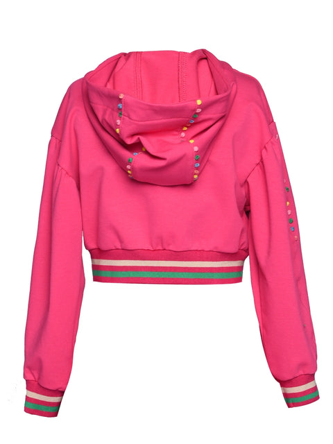Cropped Hoodie w/ Pompom Trim