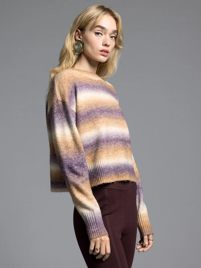 Cropped Knit Sweater - Ravi Sweater DK LILAC STRIPE-Sweater-Weekend Los Angeles-XS-DK LILAC STRIPE-Urbanheer