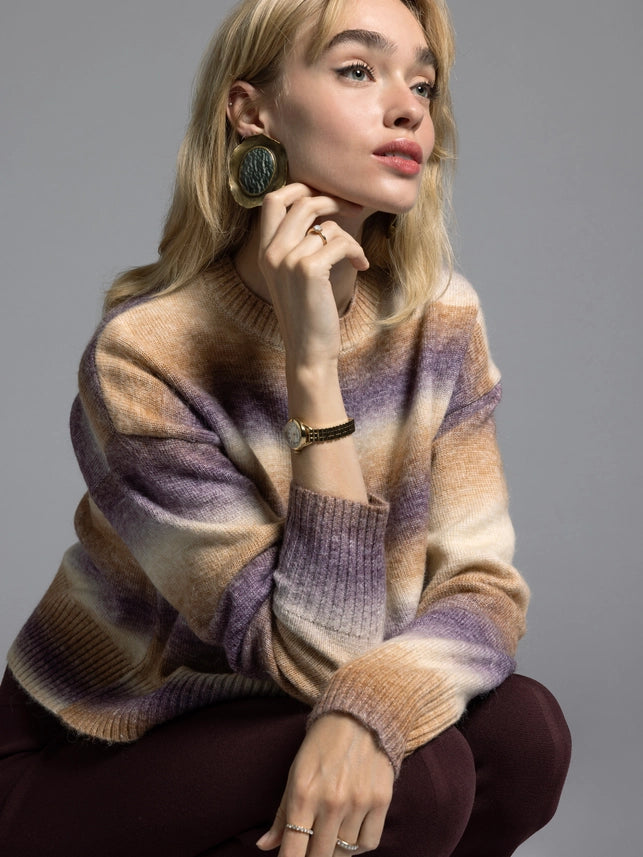 Cropped Knit Sweater - Ravi Sweater DK LILAC STRIPE-Sweater-Weekend Los Angeles-XS-DK LILAC STRIPE-Urbanheer