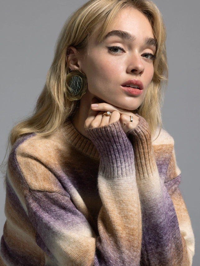 Cropped Knit Sweater - Ravi Sweater DK LILAC STRIPE-Sweater-Weekend Los Angeles-XS-DK LILAC STRIPE-Urbanheer